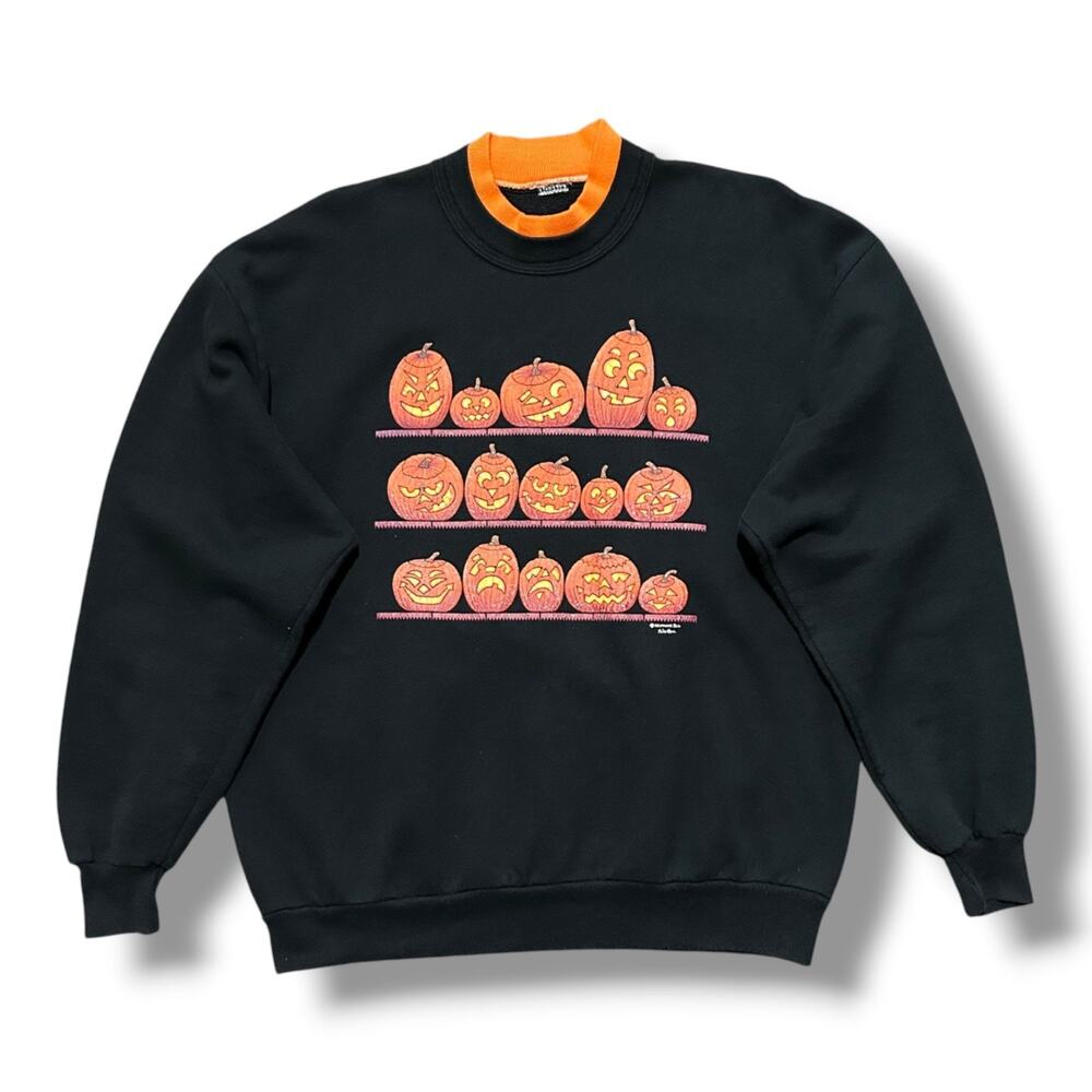 Vintage Halloween Sweatshirt Jack-O-Lantern Crewneck Pullover Morning Sun L/XL